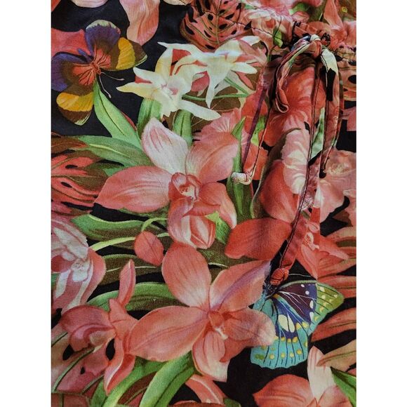 Puanani Dress Women's Large Pink Tropical Hawaiian Butterfly Tie Waist Mini - Picture 2 of 4